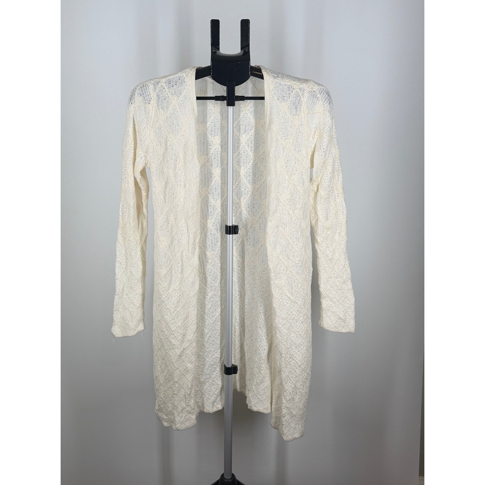Est. 1946 Womens Cream Pointelle Knit Longline Open Front Cardigan XS